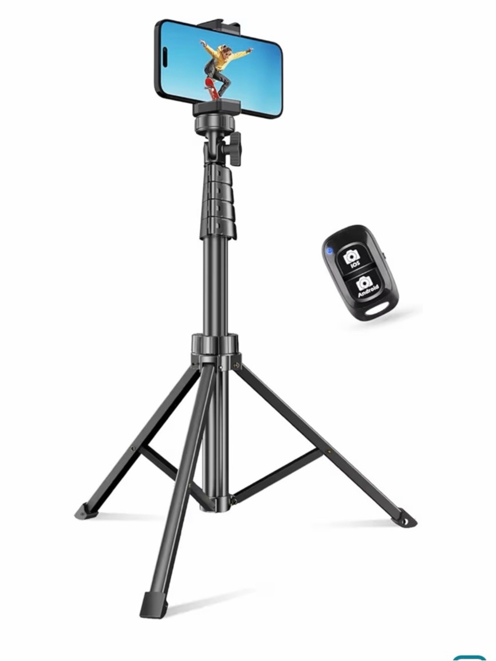 Black Smartphone Tripod with Bluetooth Remote for Stable Photos